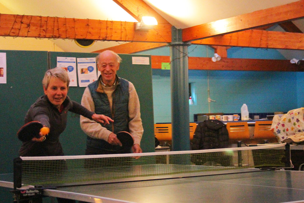 A table tennis game in progress