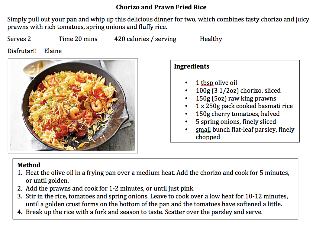 Chorizo and prawn recipe
