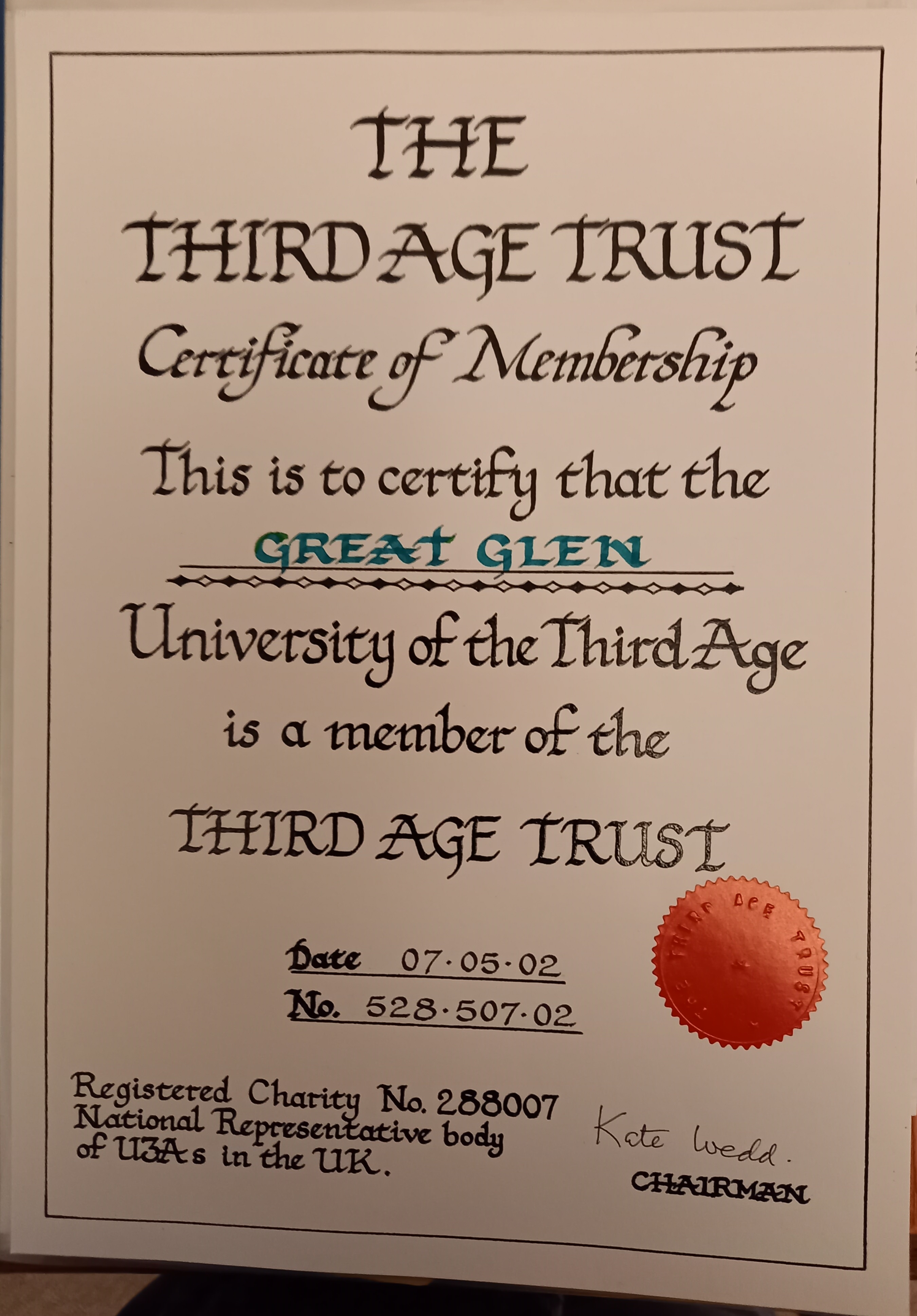 Registration with Third Age Trust