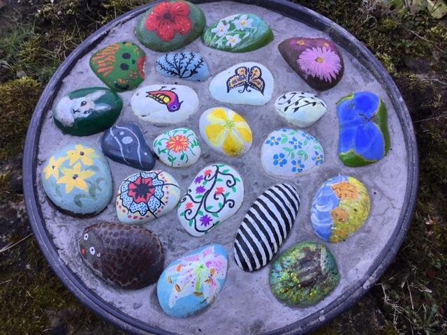 Painted stones outside The old Town Hall
